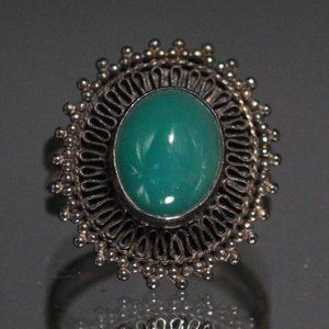 VINTAGE SILVER 950 CHRYSOPRASE SPLIT RING